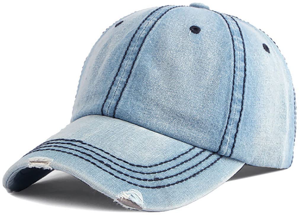 Laquest Distressed Denim Cap, 100% Cotton, Men's/Women's (Light Blue)