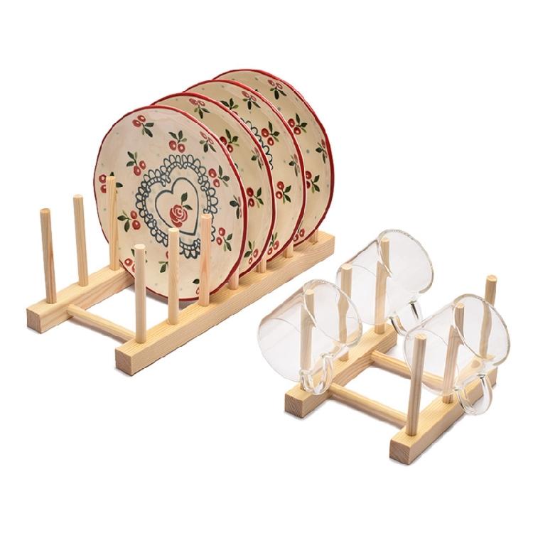 Ventilated Wooden Kitchen Storage System Space Saving Multi Level Dish Organiser Cups Plates Utensils Drying Rack