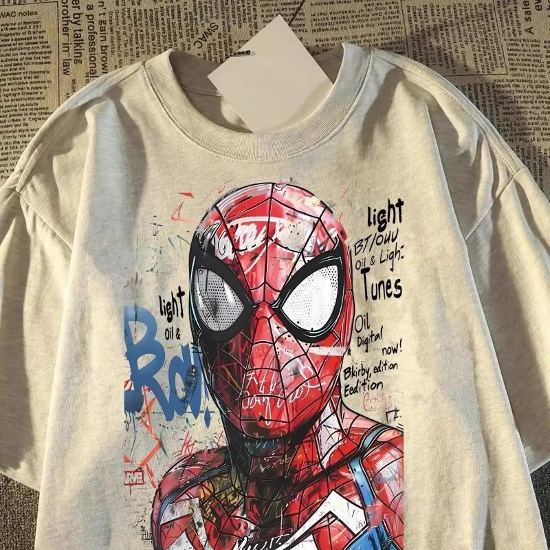 

Marvel Spider-Man T-shirt Superhero Women Summer Round Neck Scrawl Printed Breathable Short-sleeved Fashion Street Hip-hop Tops S
