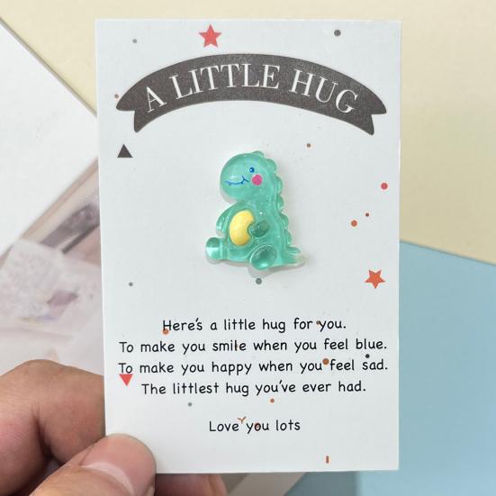 Pocket Hug Cartoon Dinosaur Decoration with Greeting Card A Little Hug Green Frog Resin Ornament Friends Family Birthday Anniversary Gift