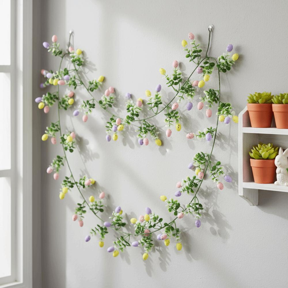 Colorful Design Easter Egg Wreath Green Vine Long Green Plant Wall Hanging  Easter Party