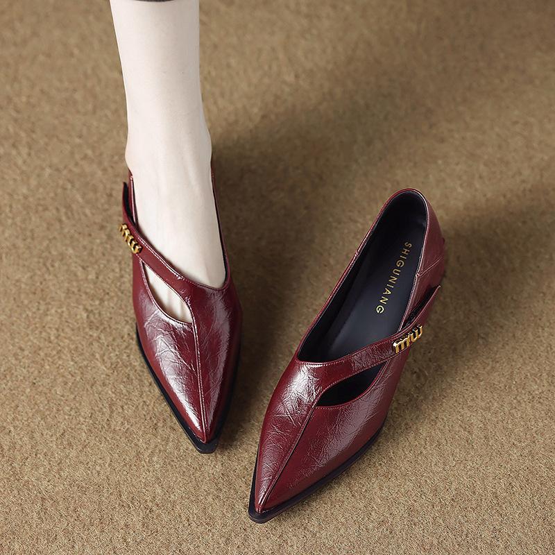 83656-5 Neue französische Einzelschuhe Frühling und Sommer Temperament flache Schuhe beliebt 2025 ausländische dicke Absätze Lederschuhe