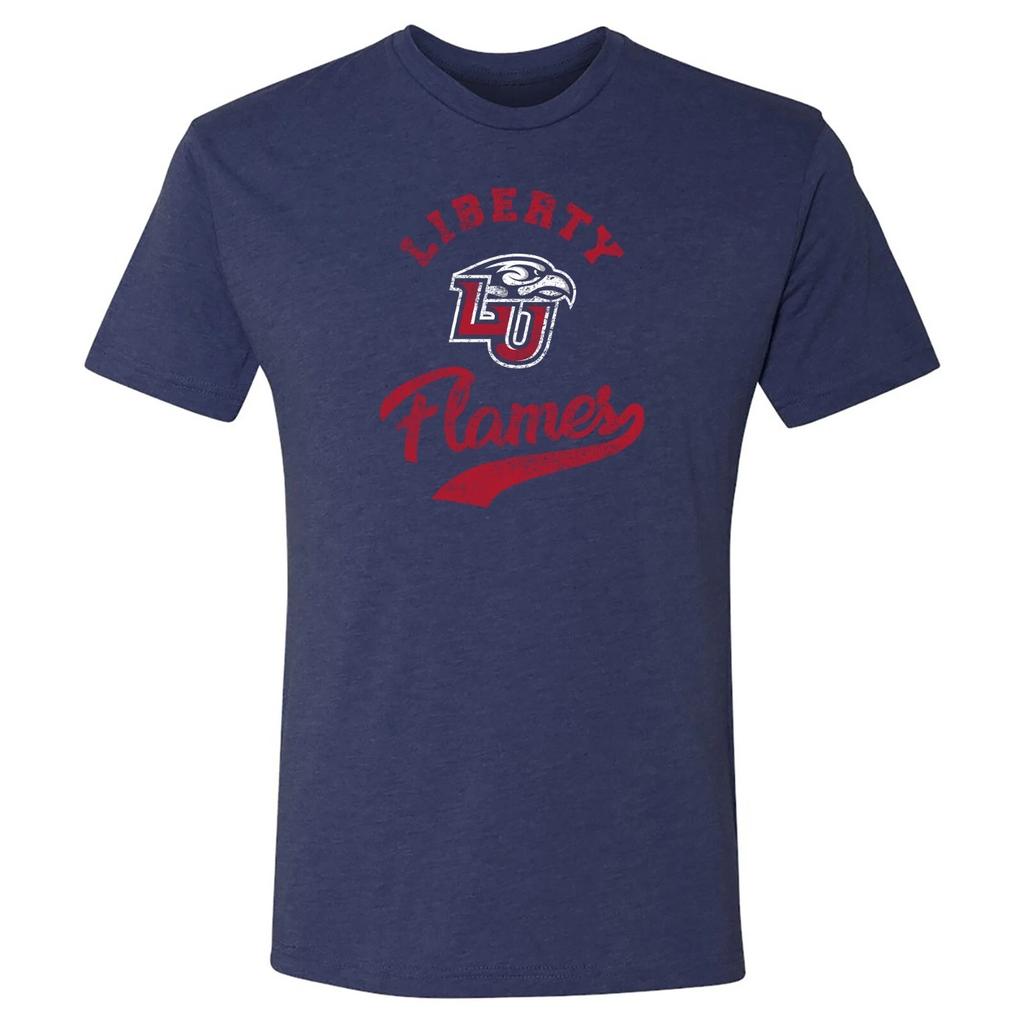 Liberty Flames Retro Script Triblend T-Shirt - Vintage Navy