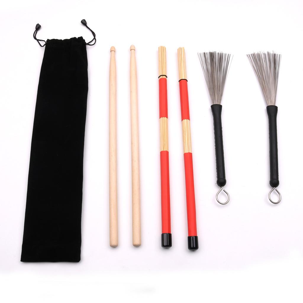 19 Sets of Bamboo Drumsticks, Steel Wire Drum Brushes Drawstring Storage Bag Drum Sets, Jazz Drums Percussion Accessories