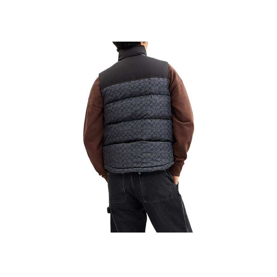Coach FW24 Logo Spliced Zipper Stand Collar Sleeveless Down Jacket Men outerwear Charcoal-Gray CU801-R8E