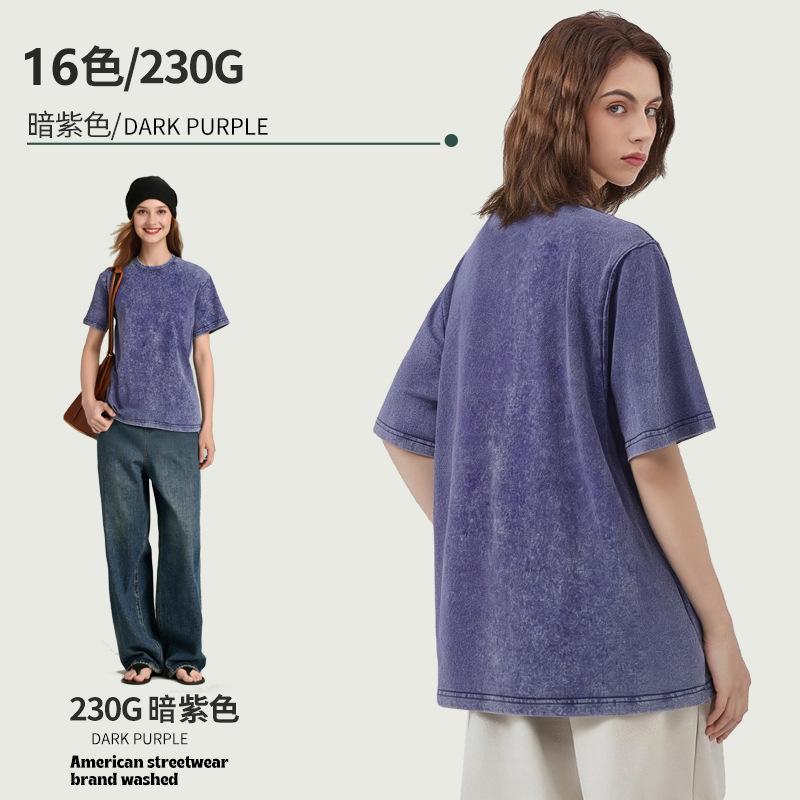 Men's Vintage Short Sleeve T-Shirt 230g Distressed Casual Tee for Summer
