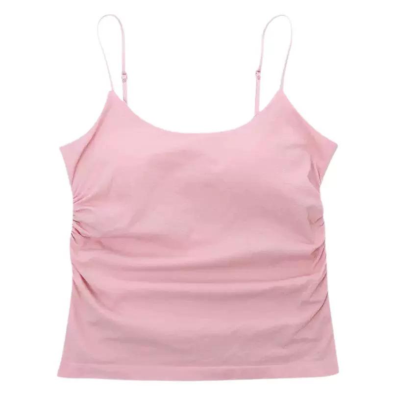 Women's Pleated Camisole: Fresh Design, Slim-Fit, with Chest Pads, Versatile for Outer or Base Layer, Summer-Perfect with Stylish Back