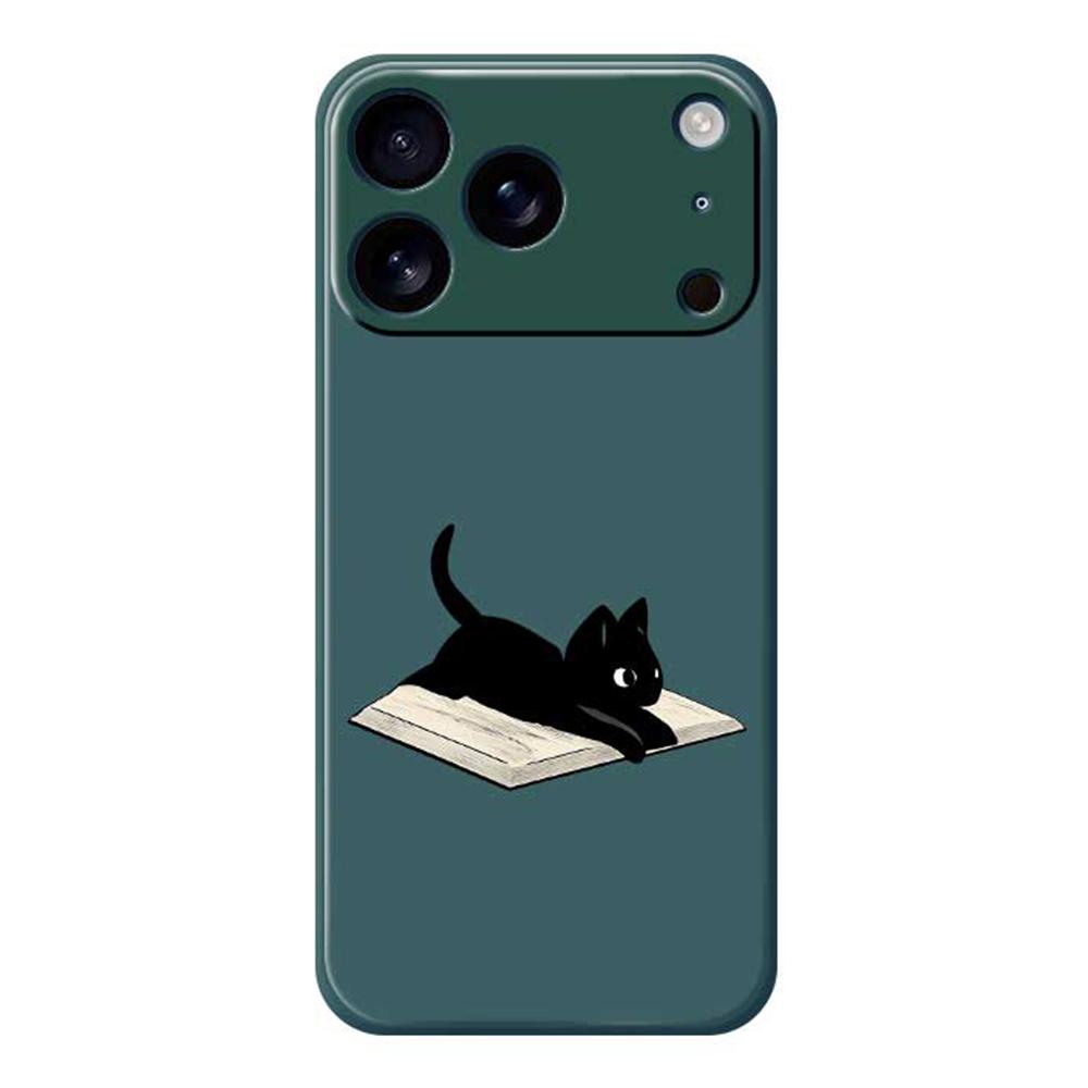 

For iPhone 17 Pro Max Case Book and Cat Pattern Printing Straight Edge TPU Phone Back Cover Green