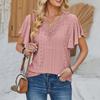 Fashionable And Trendy Women's New Lace V-neck Leaf Sleeve Solid Color Loose T-shirt