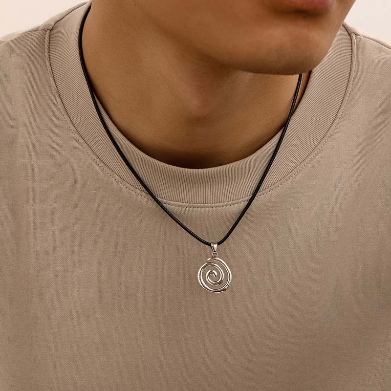

Vintage Spiral Vortex Pendant Necklace for Women Punk Hip Hop Hand-Woven Leather Rope Clavicle Chain Necklace Y2K Zircon