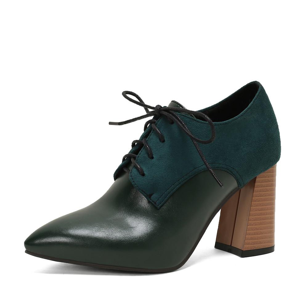 Fashion Women's Pump Shallow Brogue Shoes Vintage Chunky Heel Oxford Lace-Up Fashion Elegant Ladies High Heels White Black Brown Red