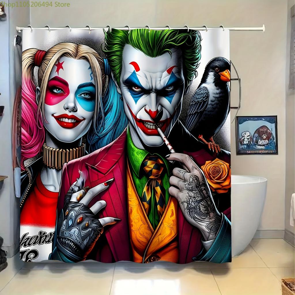 A Warner Bros. Joker Cartoon Pattern Printed Polyester Shower Curtain, Designed for Privacy, Can Be Used As a Home Partition C