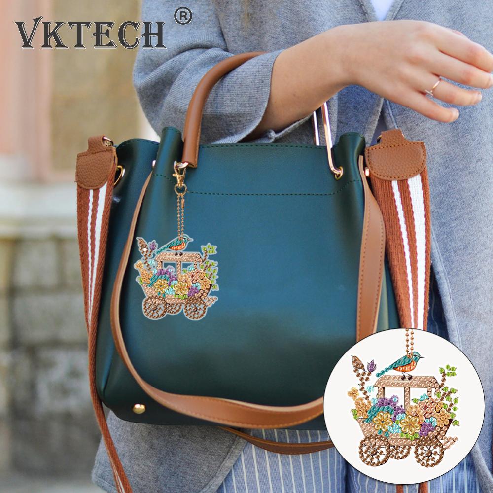 8/6PCS Diamond Painting Keyring Double Sided Rhinestone Painting Keychain Pendant Mandala for Adult Kid Handbag Pendant Decor