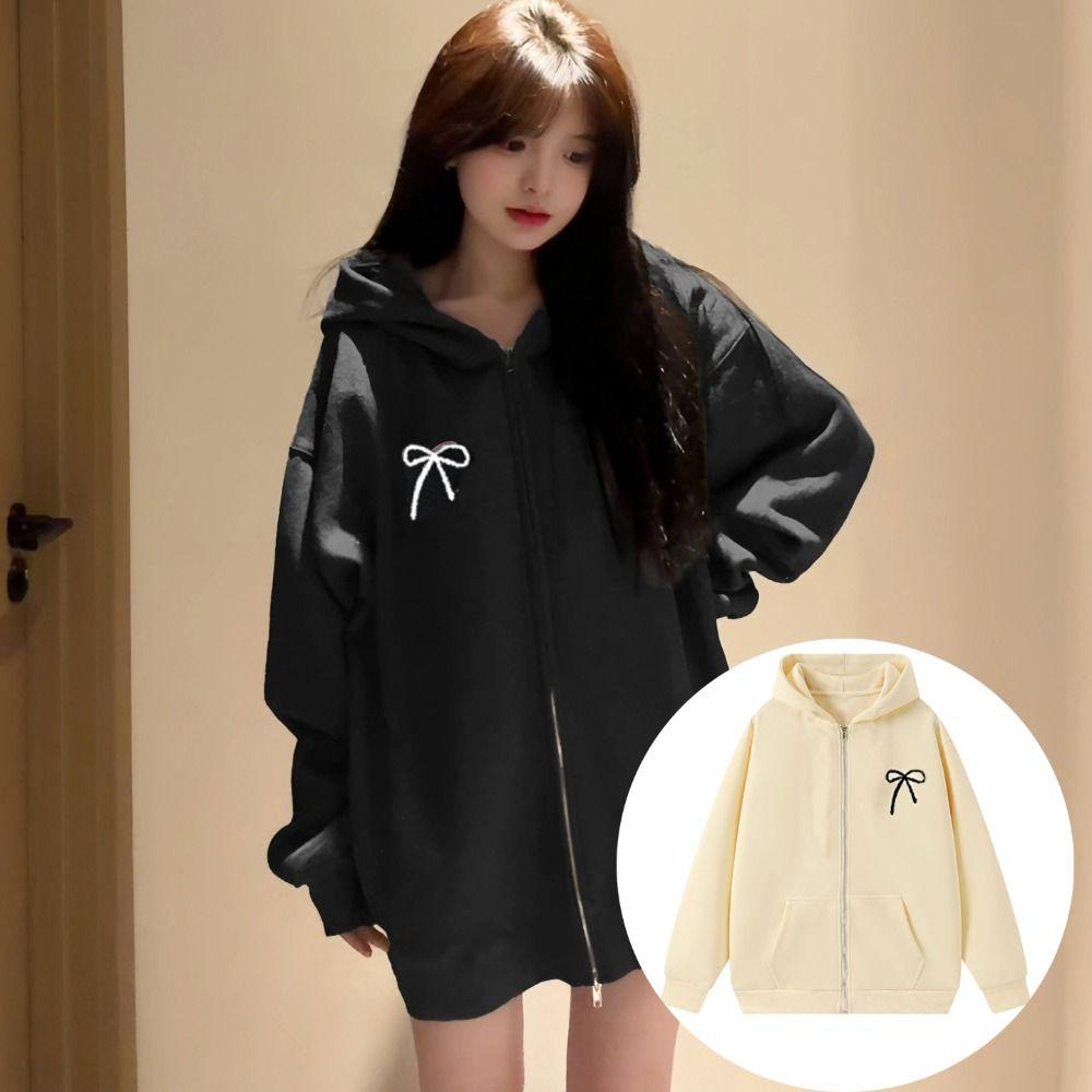 Sweet Bow Teens Autumn Hoodie Loose Y2k Coat Girls Fashion Girl Bowknot Hoodie  Autumn Winter