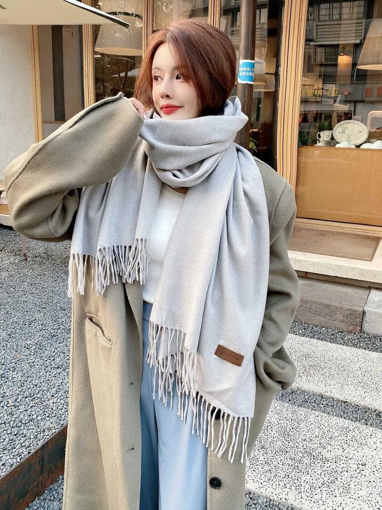 New Korean version of solid color scarf shawl dual-purpose women's winter thickened warm imitation cashmere scarf student versatile