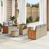 Set of 8 Pieces of Garden Sofa with Beige Cushions Poly Rattan Acacia 3363252