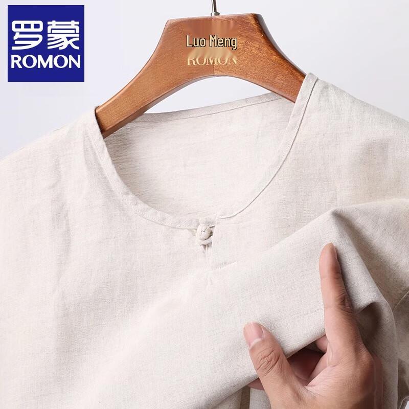 Luomeng Men's Linen Blend Round Neck T-Shirt