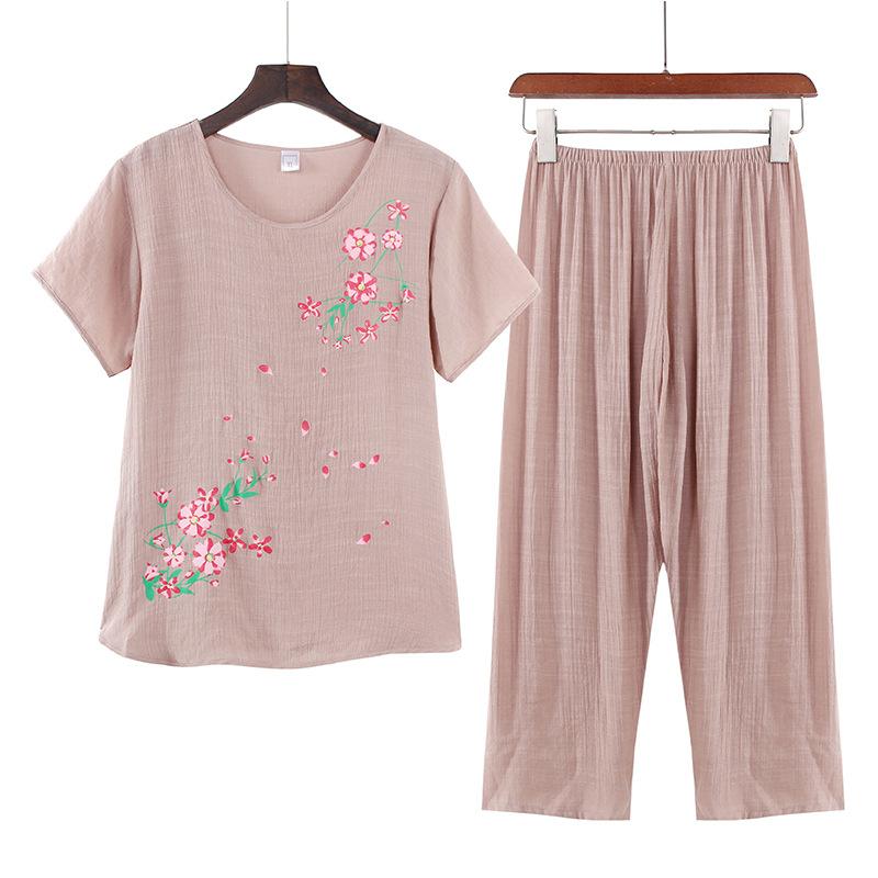 Summer Cotton and Linen Mother Suit Is Simple and Comfortable, Large Size Can Be Worn Outside Home Service