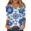 Women's Casual And Fashionable V-Neck Floral Print Seven Quarter Sleeved Top Top
