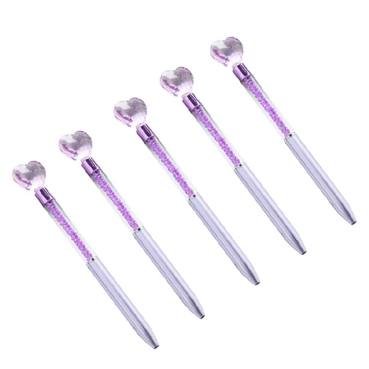 5 Pcs Heart Shape Ballpoint Pen Oil Pen Writing Pen 1.0mm Crystal Decorative Pen 1
