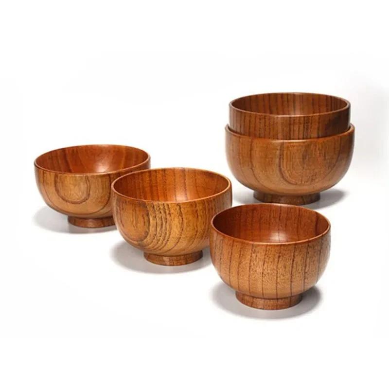 Natural Wooden Bowl Japanese Wood Rice Soup Salad Bowl Food Container Large Small Bowl for Kids Tableware Wooden Utensils