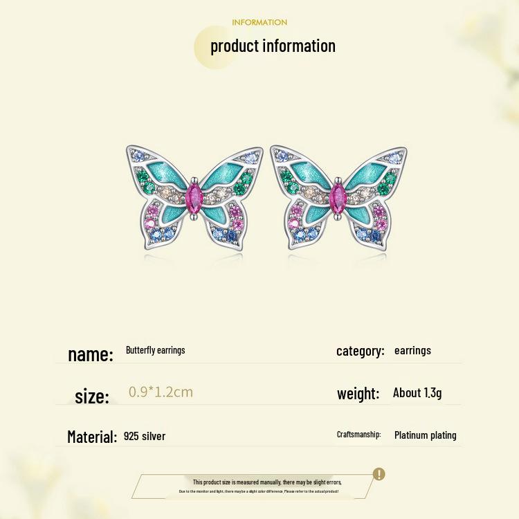 Silver Ziyun S925 Sterling Silver Colorful Butterfly Earrings for Women - Spring Design