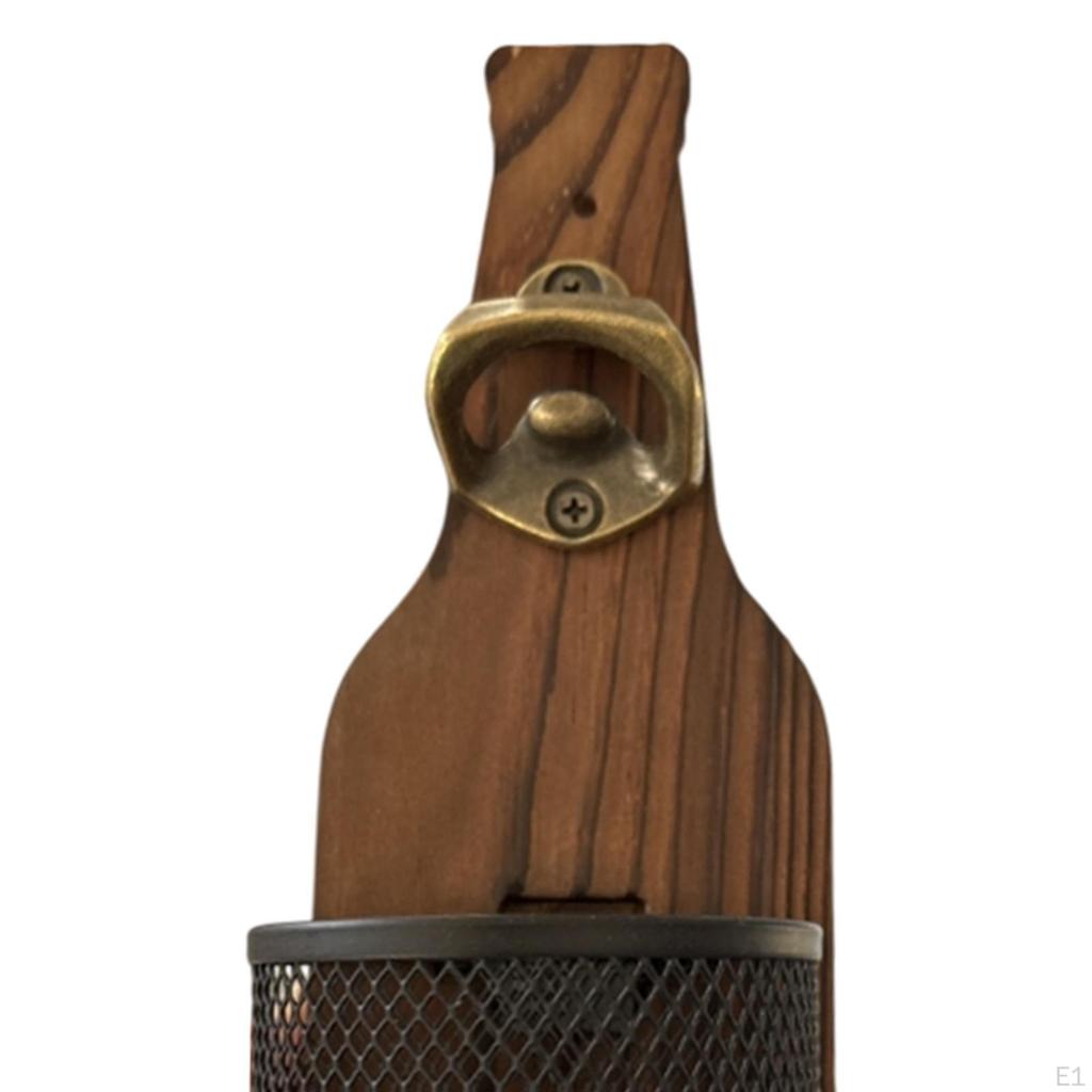 Wall Mounted Beer Bottle Opener and Catcher Home Decoration Wood Metal Multipurpose for Coffee
