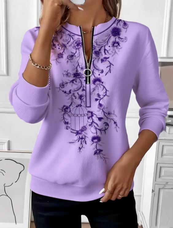 2025 Loose Fit Casual Outfit: Colorful Embroidered Zipper Top, Perfect for Walks and Dates