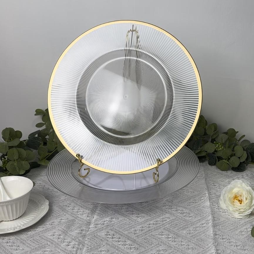 Clear Round Plastic Charger Plates, Dinner Plate with Gold Rim, Decorative Table, Wedding, Birthday, Brida, 13 Inch