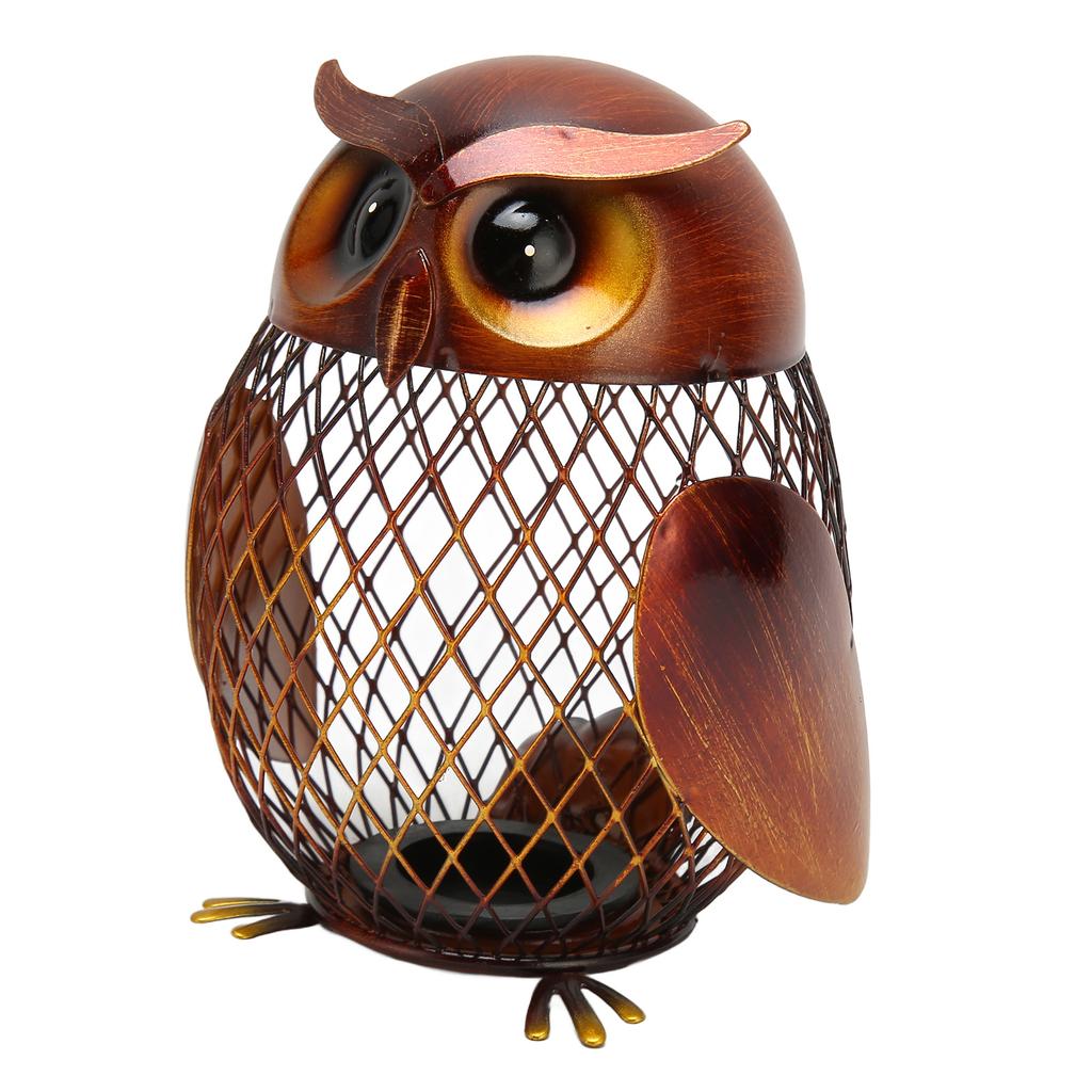 Owl Piggy Bank Owl Shaped Metal Coin Box Handwork Crafting Ornament for Coins Change Living Room