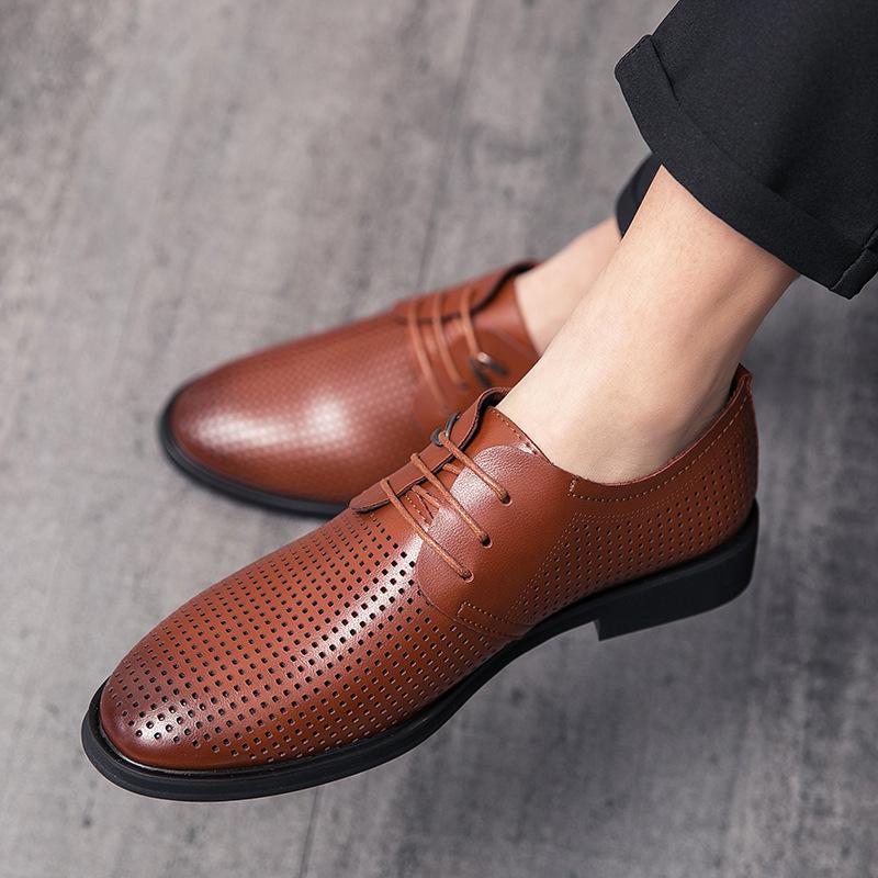 Men's shoes men's business casual shoes fashion breathable hole shoes youth lace-up small leather shoes men