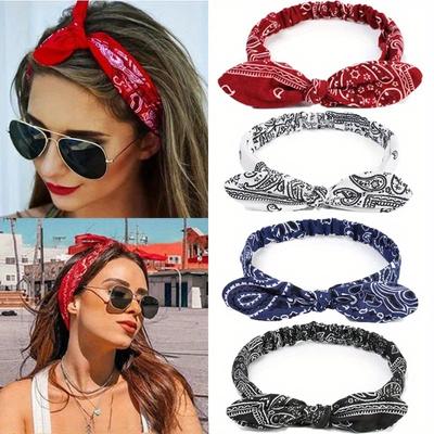 Fasce per capelli elastiche vintage con nodo a croce, turbanti, bandane, accessori per capelli da ragazza, boho da donna, fasce per capelli morbide con stampa paisley