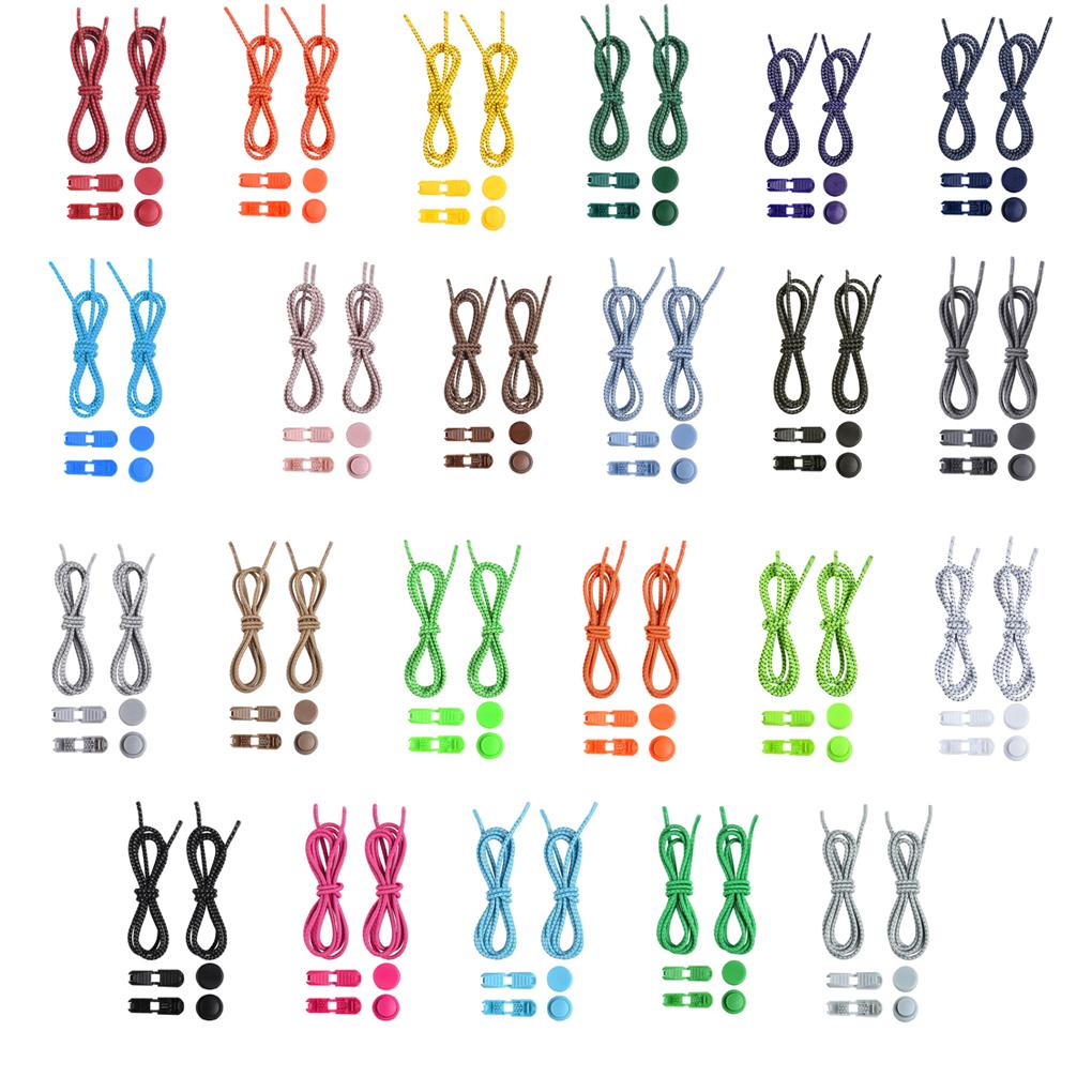 1 Pair No Tie Shoe Laces Lock Lace Quick Rubber Round Elastic Shoestrings Women Men Adults Kids 23 Colors