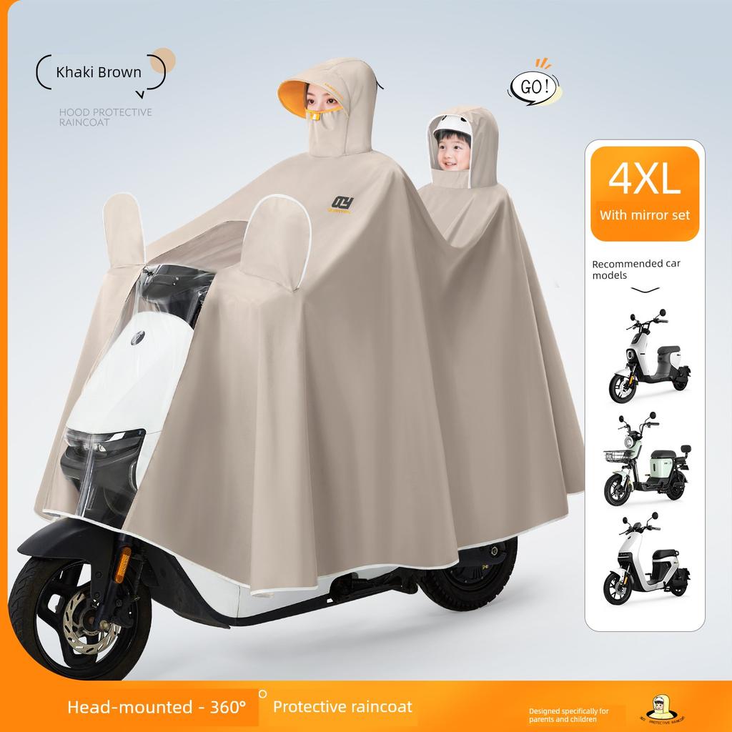 Electric Vehicle Raincoat for Two People, Suitable for Electric Scooters, Parent-Child Full-Body Protection Against Heavy Rain, Enlarged and