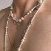 Hot Selling Goth Rose Flower Imitation Pearl Cross Pendant Necklace for MenMulti Layers Simulated Pearl Aesthetic Vintage Luxury