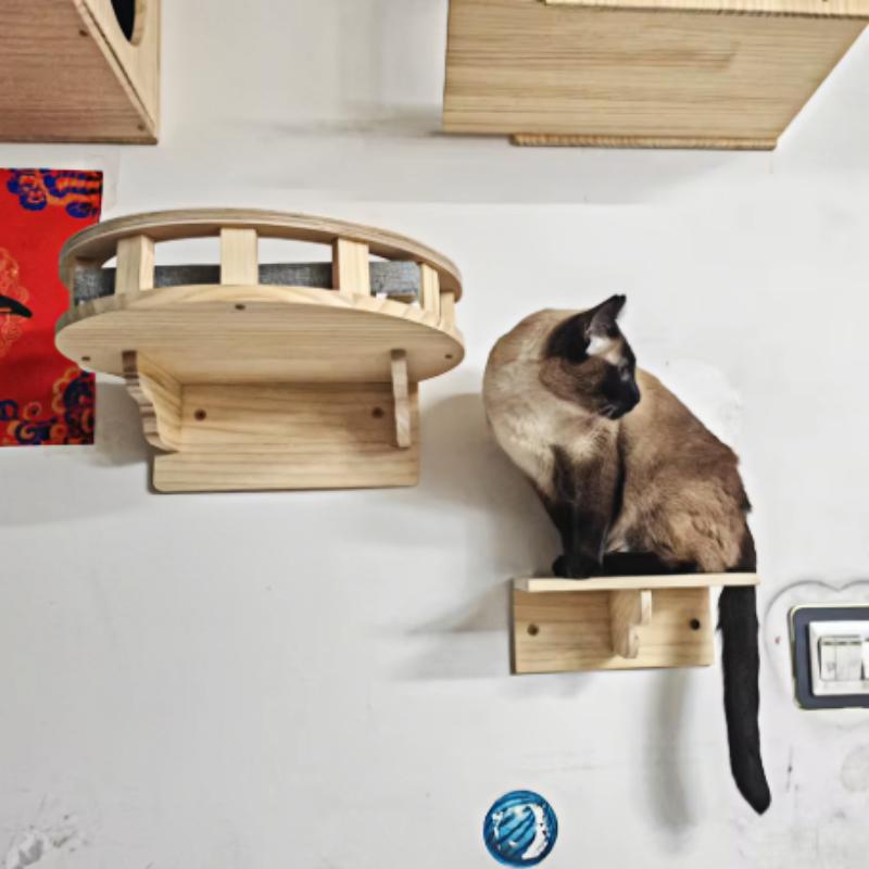 Cat Climbing Frame Wall Mounted Solid Wooden Wall Mounted Cat Hut Corner Lookout Wall Mounted Overlook
