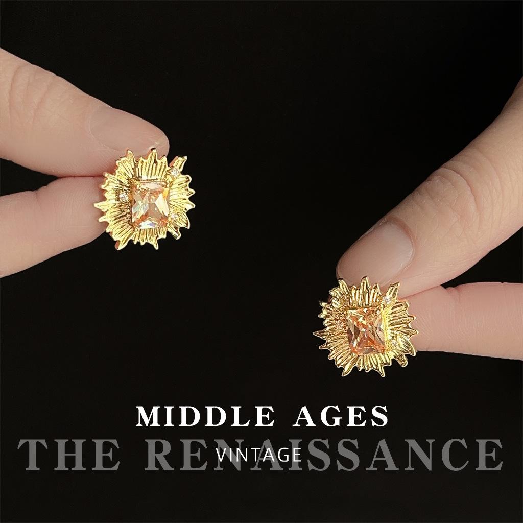 Medieval heavy industry zircon flower stud earrings French sunflower earrings niche literary earrings