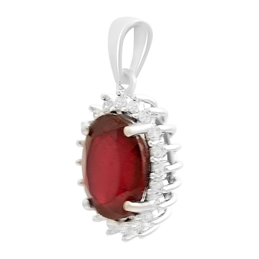 Серебряная подвеска с рубином 3.92ct, фианитами (2205326)