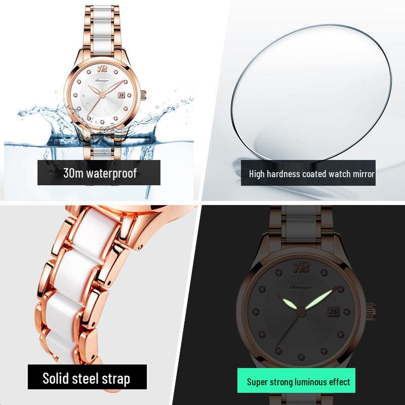 Trendy Women's Waterproof Ceramic Watch - Simple and Fashionable Design