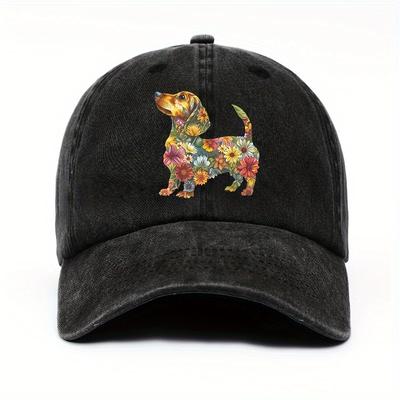 Vintage Flower Sausage Dog Printed Baseball Hat Truck Driver Hat Outdoor Sports Leisure Sunscreen Hat