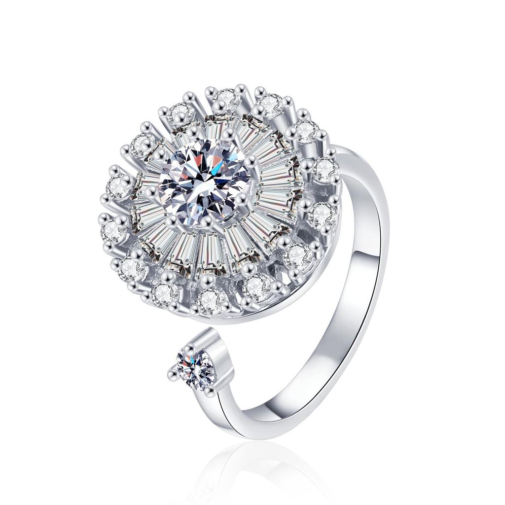 Stylish Rotatable Sun Flower Earrings Ring Set Full of Diamond Small Daisy Clavicle Chain