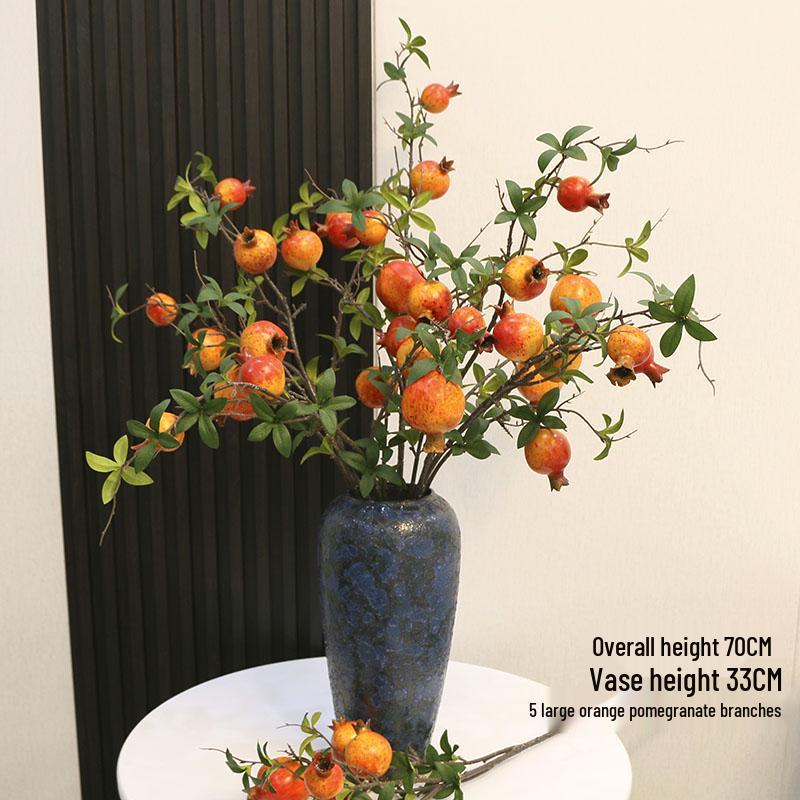 Pomegranate and Persimmon Artificial Flower Branch for Living Room or Dining Table Decoration