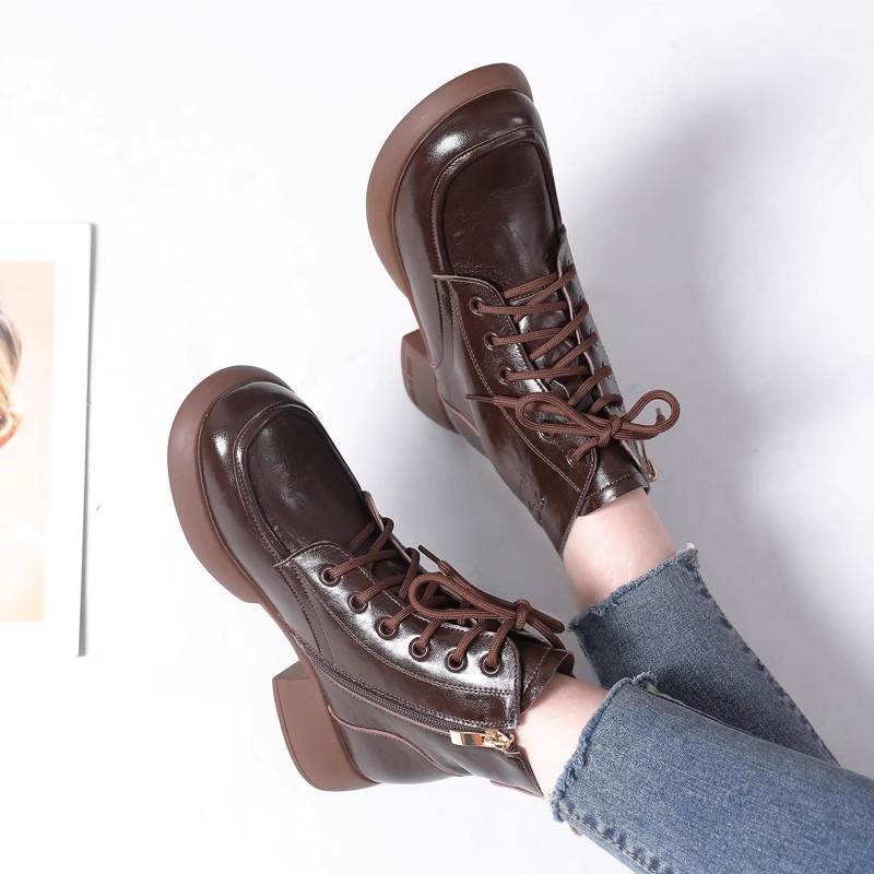 Fashion GKTINOO Women Boots 2025 New Woman Short Boots Soft Genuine Leather Autumn Winter Shoes Square Heels Big Toe Female Footware