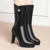 7cm 9cm Elegant Women's Shoes Mid Leg Winter Plush Boots 2025 Block High Heel Warm Fur Motorcycle Boots for Office Mom Dress