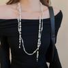 Pearl Crystal Beaded Teardrop Pendant Necklace - French Retro Sweater Chain, Light Luxury Jewelry.