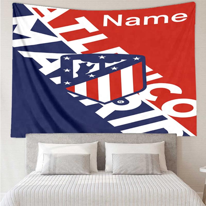 Custom Name Atlético Madrid Print Tapestry, Backdrop, Easy Setup, Ideal for Bedroom, Office & Living Room, with Aesthetic Wall Hanging Decor.