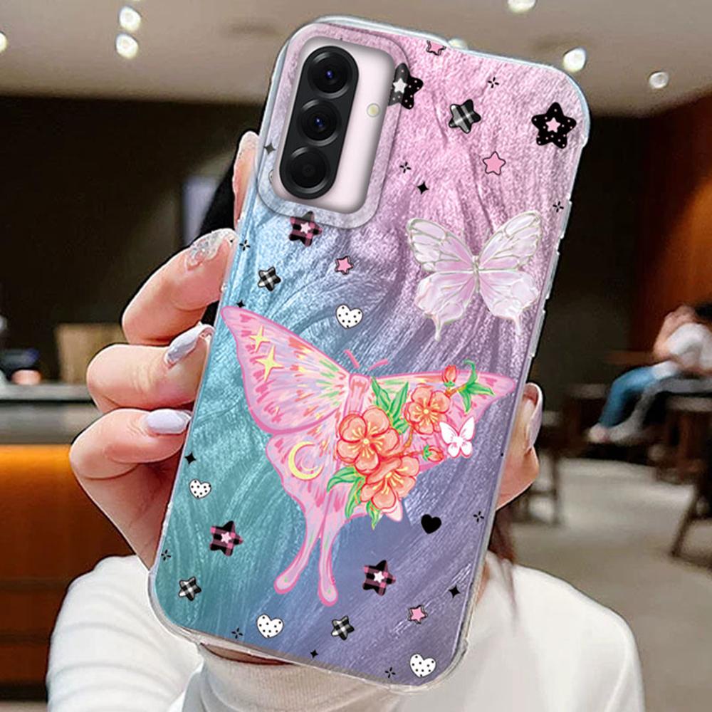 Metal Butterfly Printed Color Plants Phone Case For Samsung A56 A16 A26 A36 A25 A55 A15 A14 S25 S24 Silicone Couple Back Cover