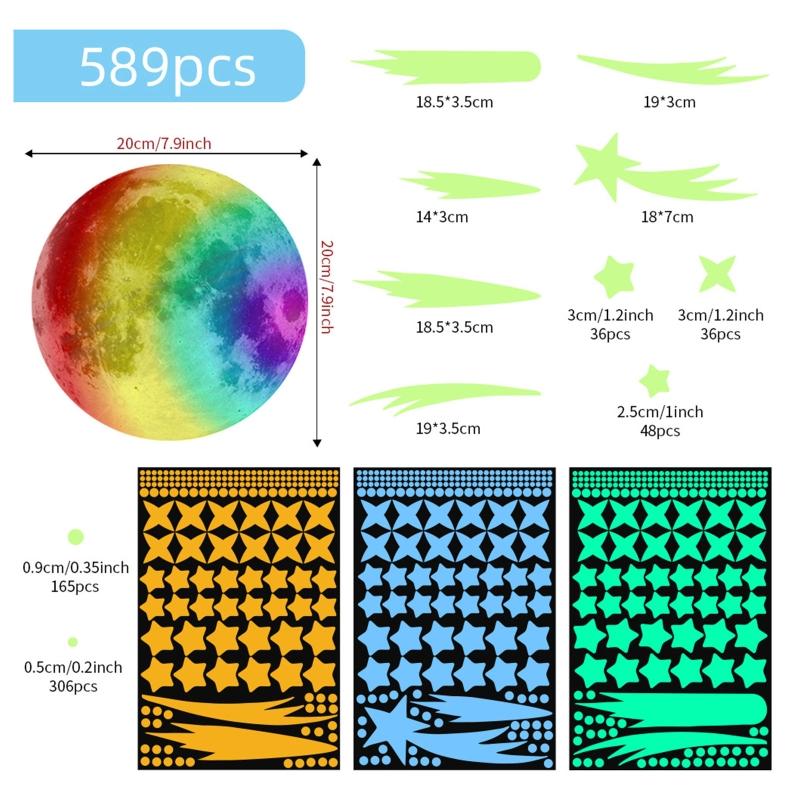 

Звезды, светящиеся в темноте, для потолка, светящиеся наклейки на стены, мурали 7,9 цветная луна и 589 звезд и точек 3 цветов