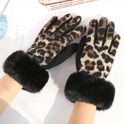 Mode-Persönlichkeits-Leopardenfleck-Damenhandschuhe aus weichem Plüsch mit Touchscreen und Samt innen, um warm und kalt zu bleiben
