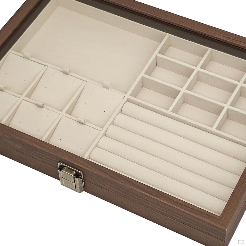 Jewelry Box Display Large Capacity with Dividers Flip Clear Open Lid Organizer Storage
